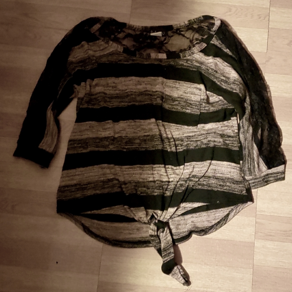 Lace Striped Lace Knot Top
